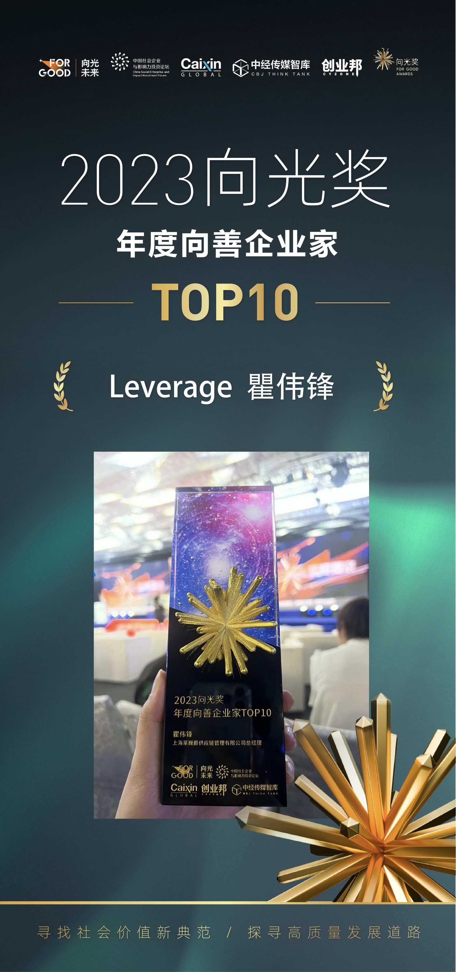 The 2023 For Good Annual Meeting was grandly held, Leverage CEO Mr. Qu Weifeng was awarded the TOP 10 Good Entrepreneur of the Year