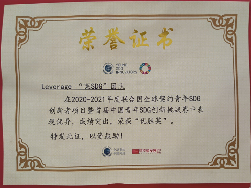 2020年联合国全球契约青年SDG 创新者项目暨首届中国青年SDG创新挑战赛优秀奖